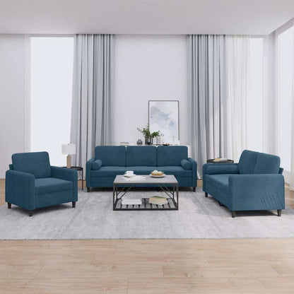 Set di Divani 3 pz con Cuscini Blu in Velluto | homemem39