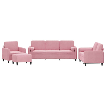 Set di Divani 4 pz con Cuscini Rosa in Velluto