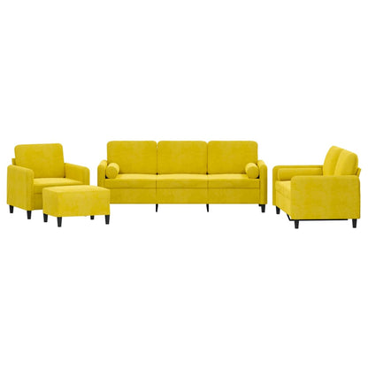 Set di Divani 4 pz con Cuscini Giallo in Velluto