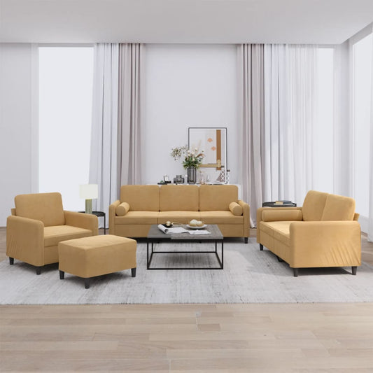 Set di Divani 4 pz con Cuscini Marrone in Velluto