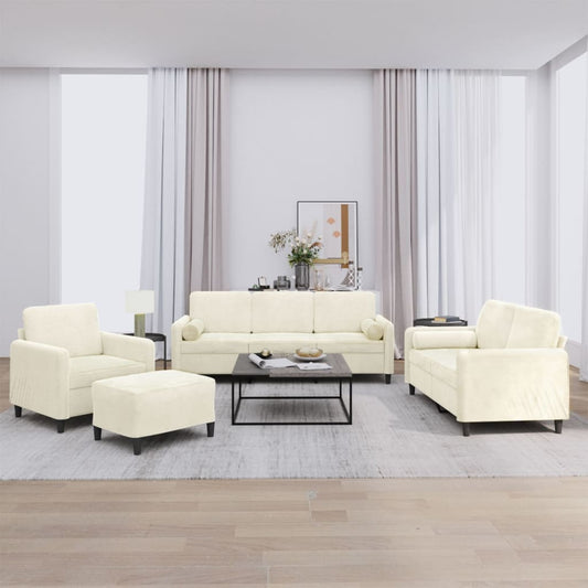 Set di Divani 4 pz con Cuscini Crema in Velluto