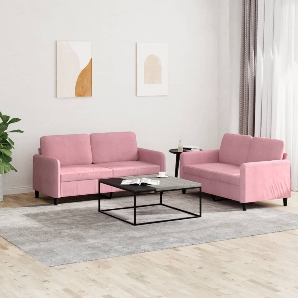Set di Divani 2 pz Rosa in Velluto | homemem39