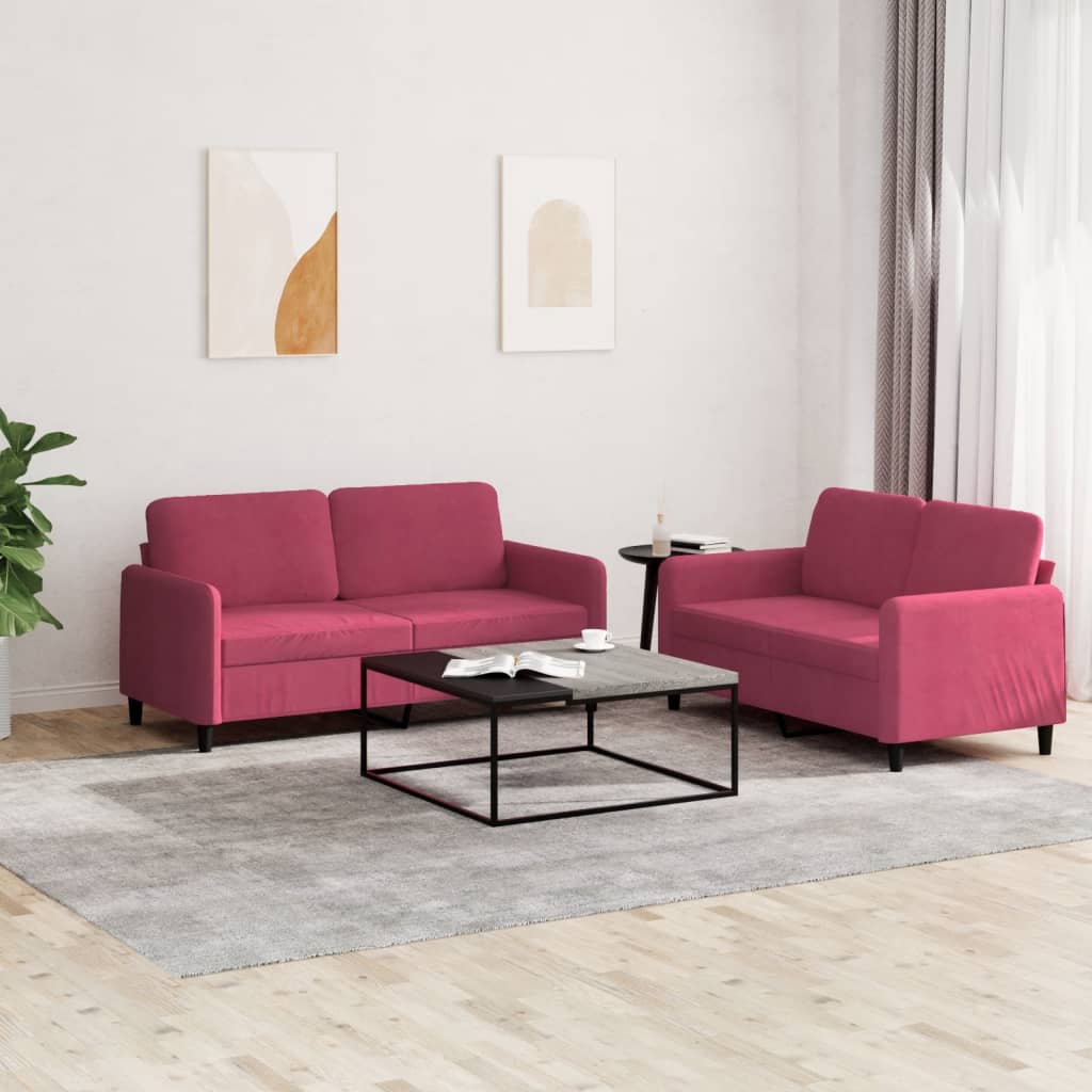 Set di Divani 2 pz Rosso Vino in Velluto | homemem39