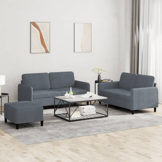 Set di Divani 3 pz Grigio Scuro in Velluto | homemem39