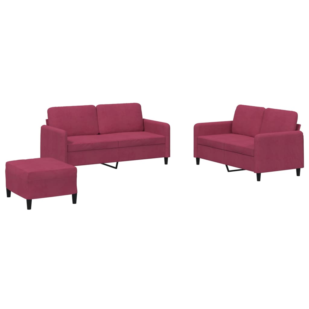 Set di Divani 3 pz Rosso Vino in Velluto - homemem39