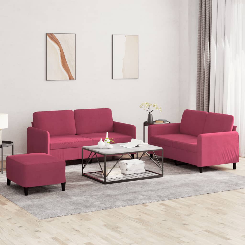 Set di Divani 3 pz Rosso Vino in Velluto | homemem39