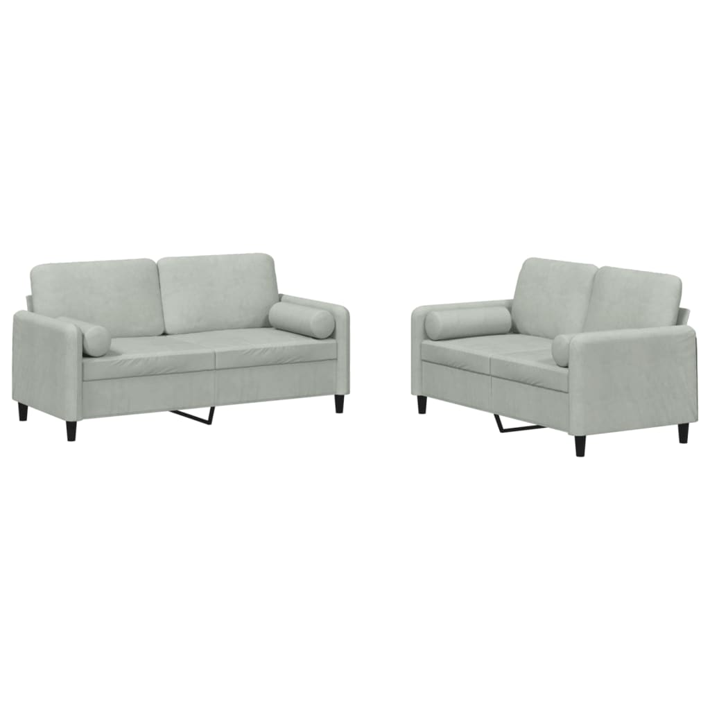 Set di Divani 2 pz con Cuscini Grigio Chiaro in Velluto - homemem39