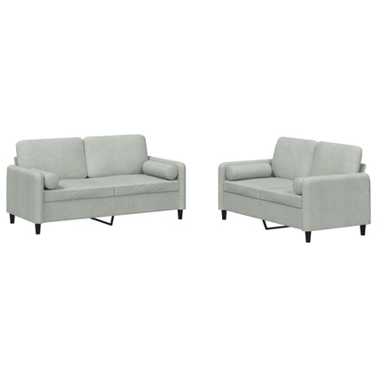 Set di Divani 2 pz con Cuscini Grigio Chiaro in Velluto - homemem39