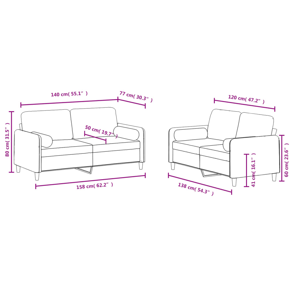 Set di Divani 2 pz con Cuscini Grigio Chiaro in Velluto - homemem39