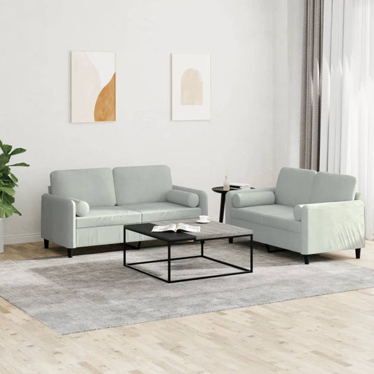 Set di Divani 2 pz con Cuscini Grigio Chiaro in Velluto - homemem39