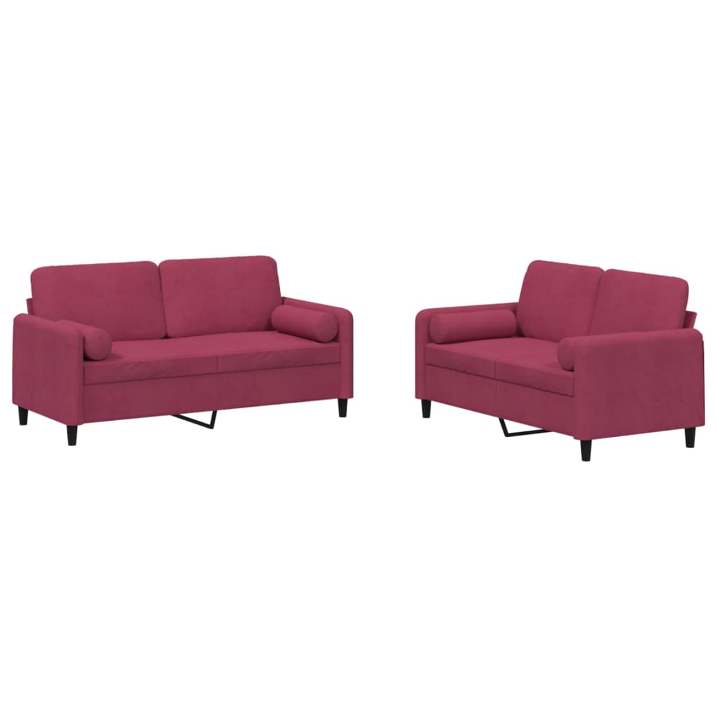 Set di Divani 2 pz con Cuscini Rosso Vino in Velluto | homemem39