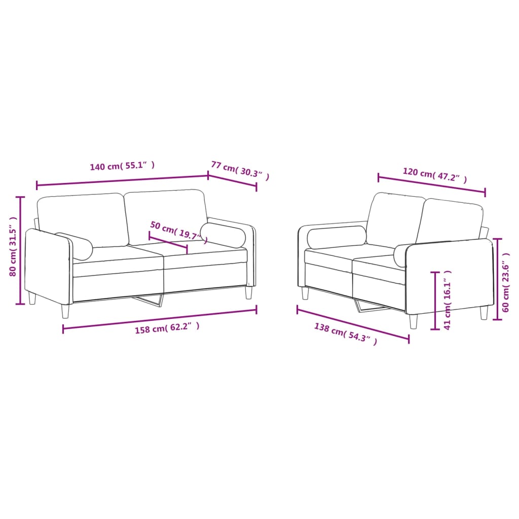 Set di Divani 2 pz con Cuscini Rosso Vino in Velluto | homemem39