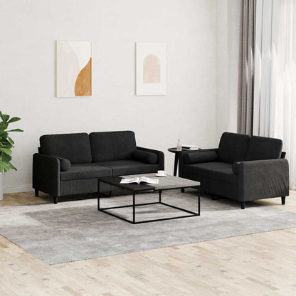Set di Divani 2 pz con Cuscini Nero in Velluto | homemem39