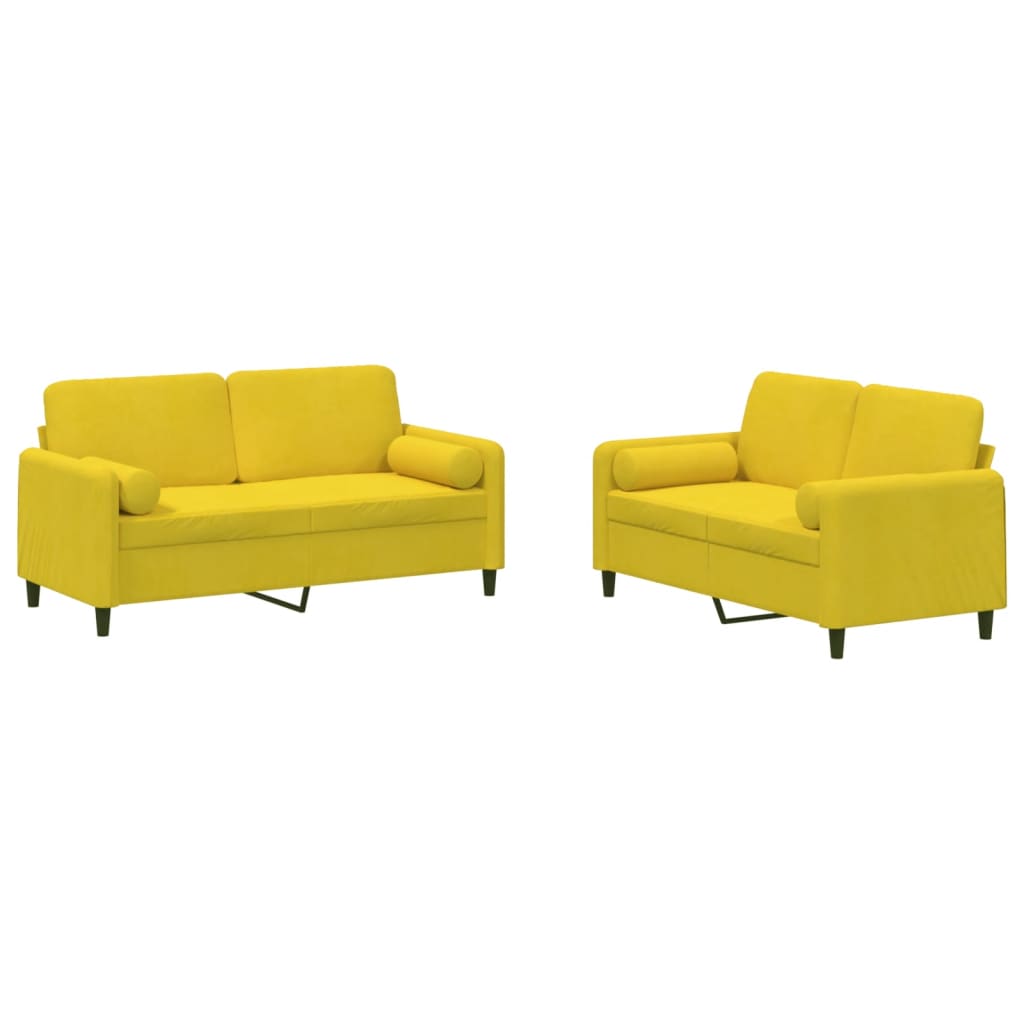 Set di Divani 2 pz con Cuscini Giallo in Velluto - homemem39