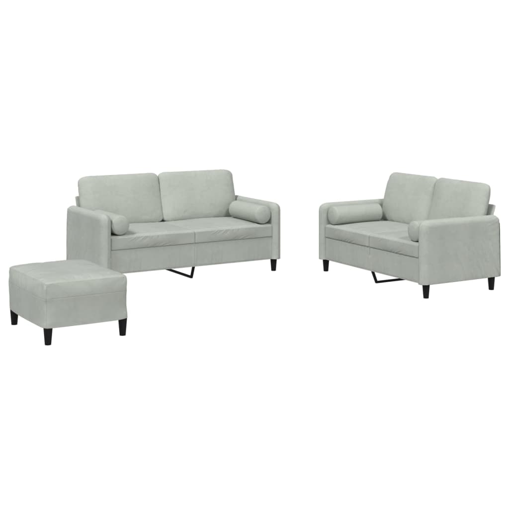 Set di Divani 3 pz con Cuscini Grigio Chiaro in Velluto - homemem39