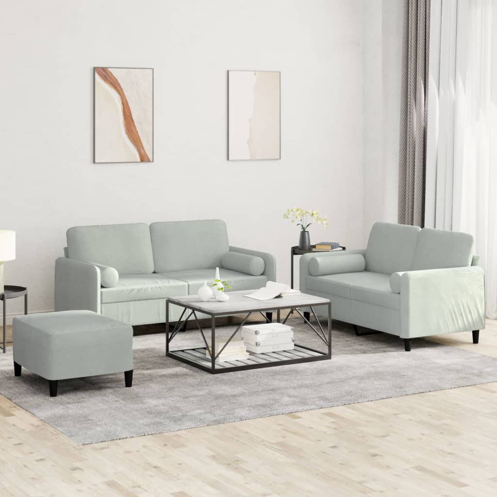 Set di Divani 3 pz con Cuscini Grigio Chiaro in Velluto | homemem39