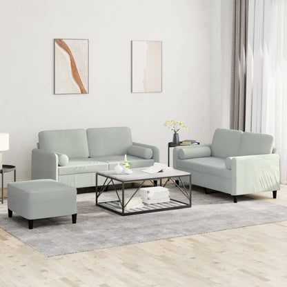 Set di Divani 3 pz con Cuscini Grigio Chiaro in Velluto | homemem39