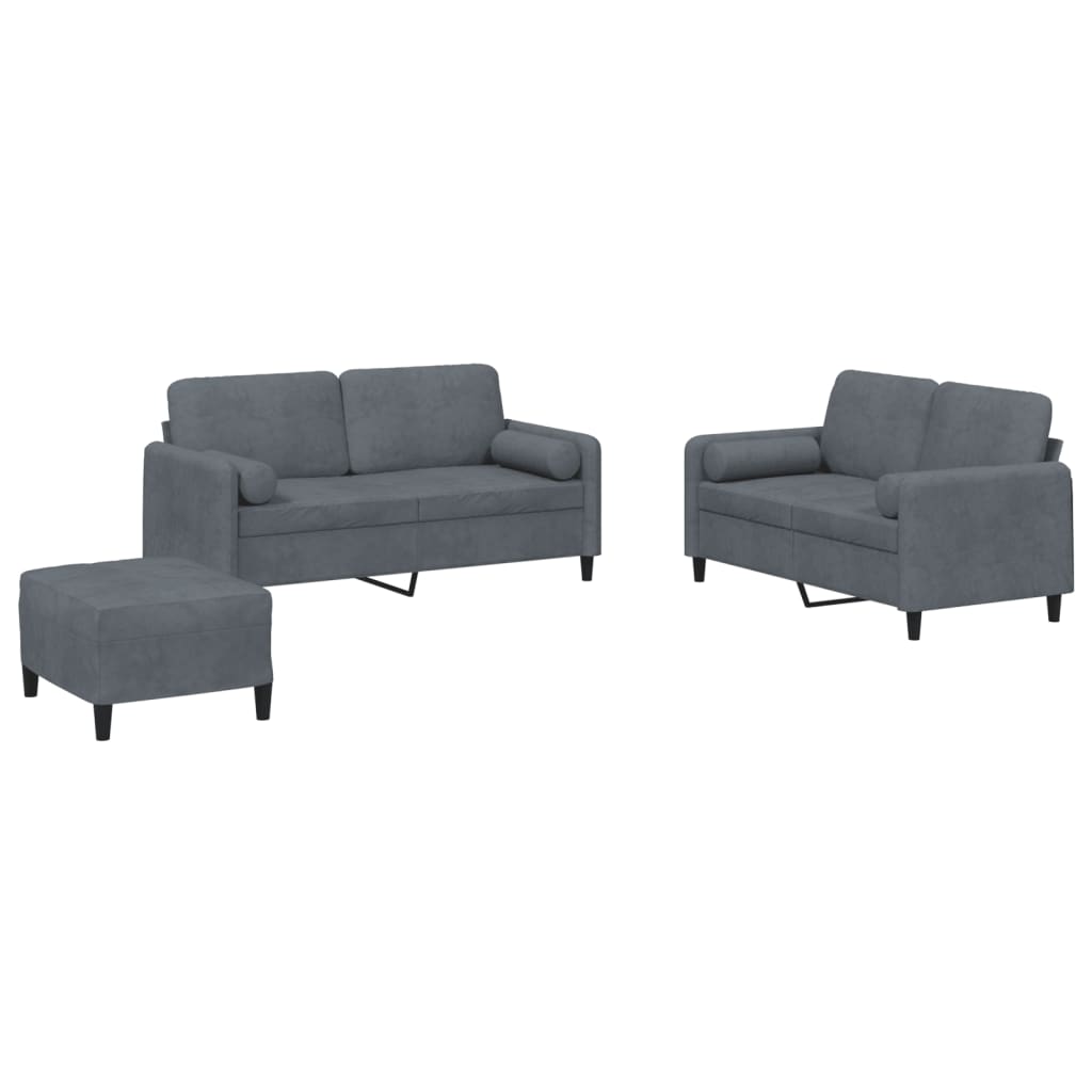 Set di Divani 3 pz con Cuscini Grigio Scuro in Velluto | homemem39