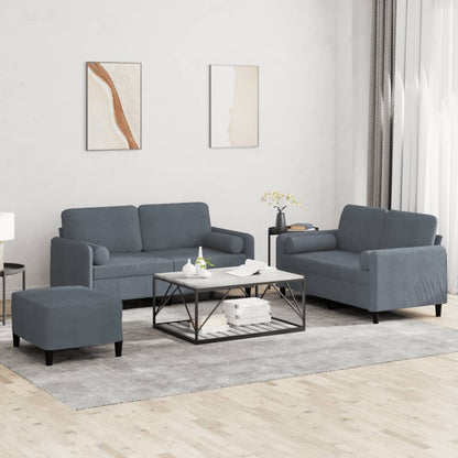 Set di Divani 3 pz con Cuscini Grigio Scuro in Velluto | homemem39