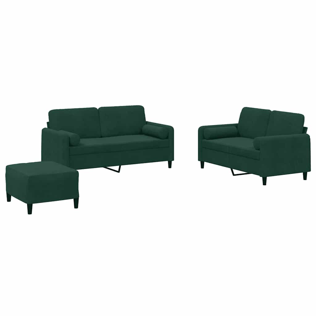 Set di Divani 3 pz con Cuscini Verde Scuro in Velluto | homemem39