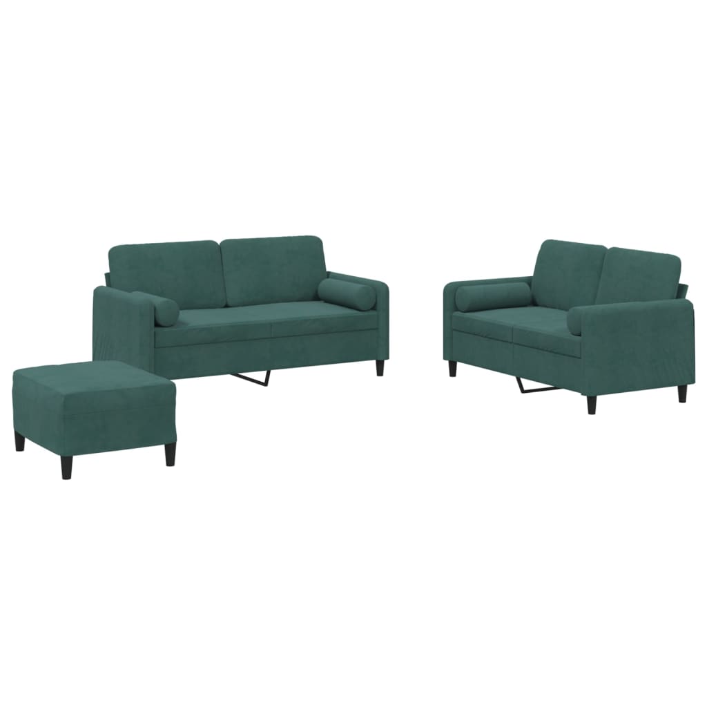 Set di Divani 3 pz con Cuscini Verde Scuro in Velluto - homemem39