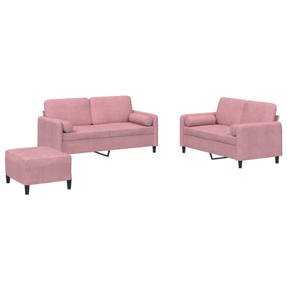 Set di Divani 3 pz con Cuscini Rosa in Velluto