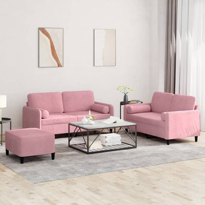 Set di Divani 3 pz con Cuscini Rosa in Velluto