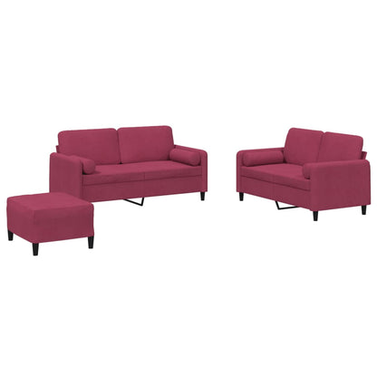 Set di Divani 3 pz con Cuscini Rosso Vino in Velluto - homemem39