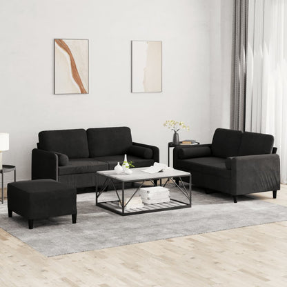 Set di Divani 3 pz con Cuscini Nero in Velluto
