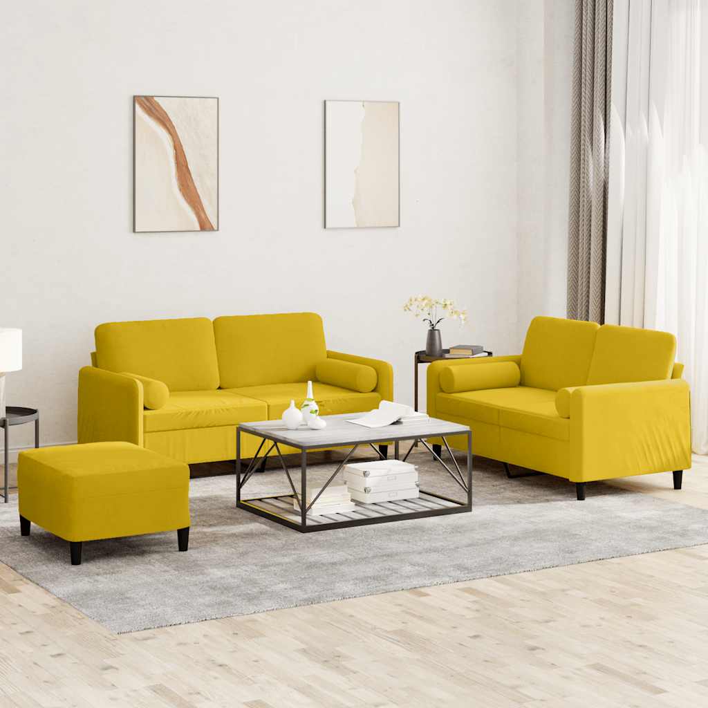 Set di Divani 3 pz con Cuscini Giallo in Velluto | homemem39