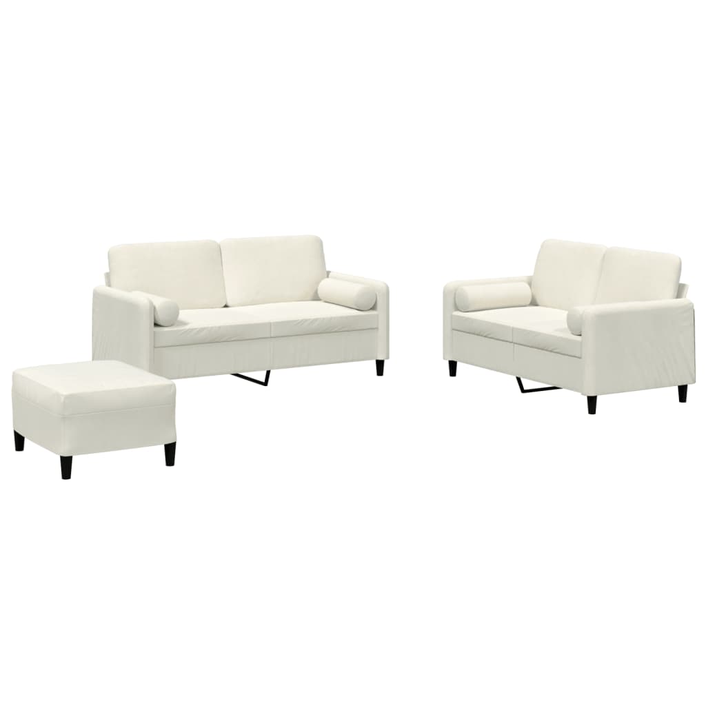 Set di Divani 3 pz con Cuscini Crema in Velluto