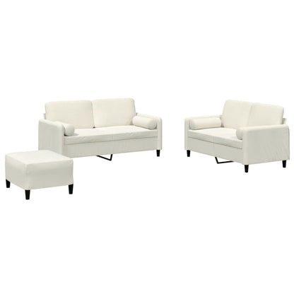 Set di Divani 3 pz con Cuscini Crema in Velluto