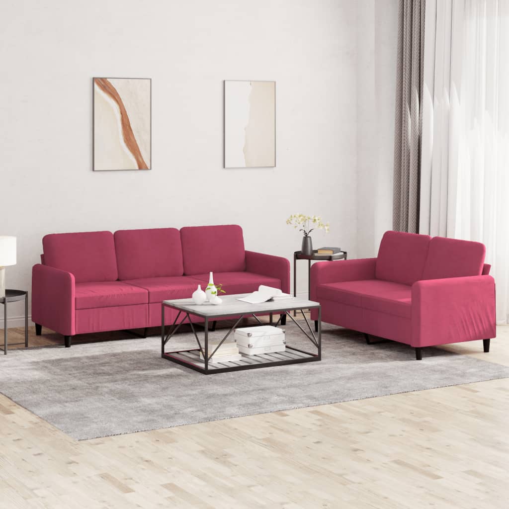 Set di Divani 2 pz Rosso Vino in Velluto | homemem39