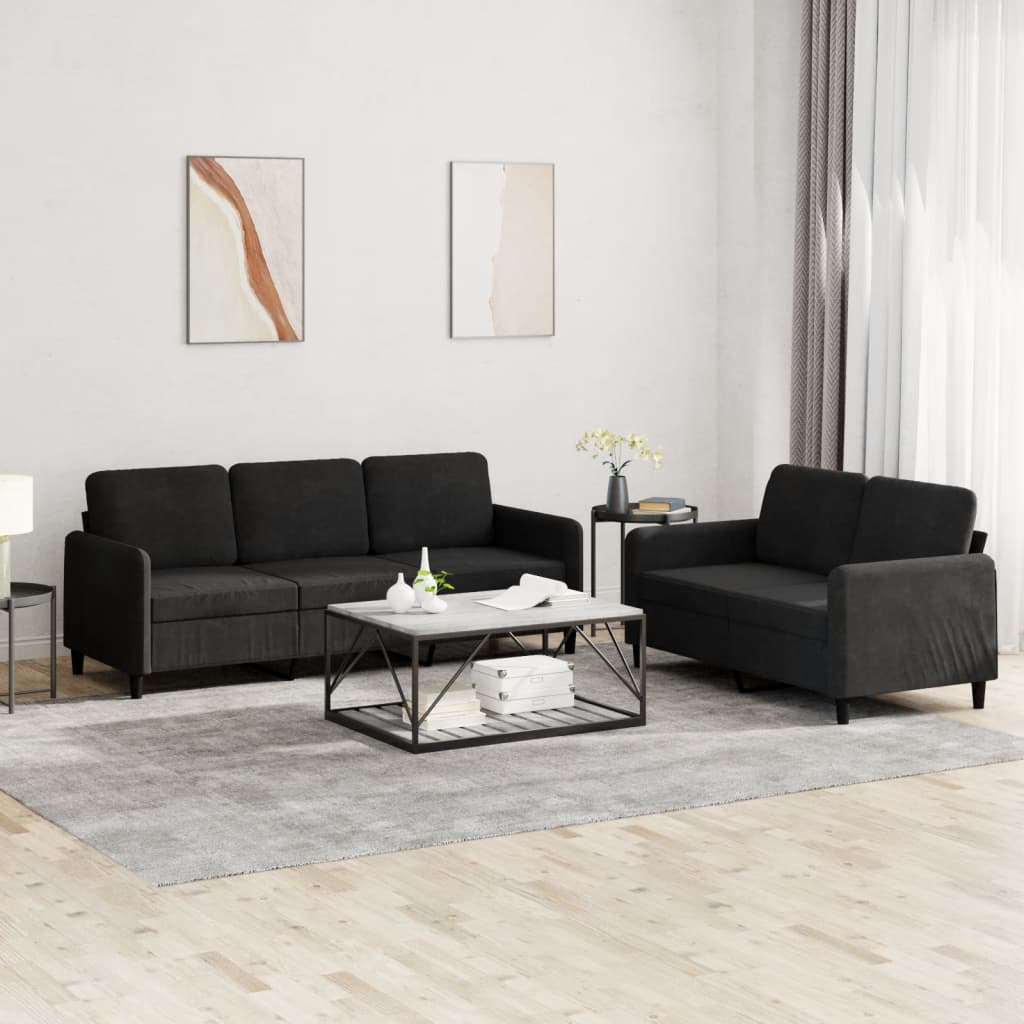 Set di Divani 2 pz Nero in Velluto | homemem39