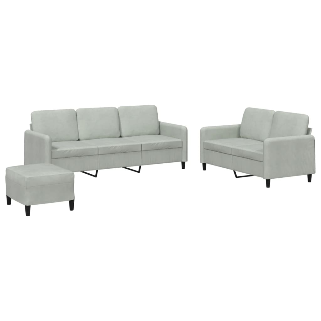 Set di Divani 3 pz Grigio Chiaro in Velluto | homemem39