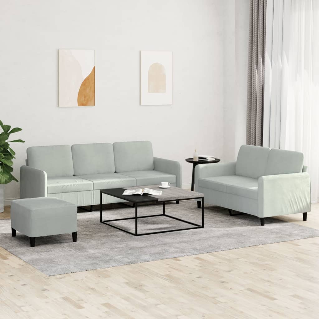 Set di Divani 3 pz Grigio Chiaro in Velluto | homemem39