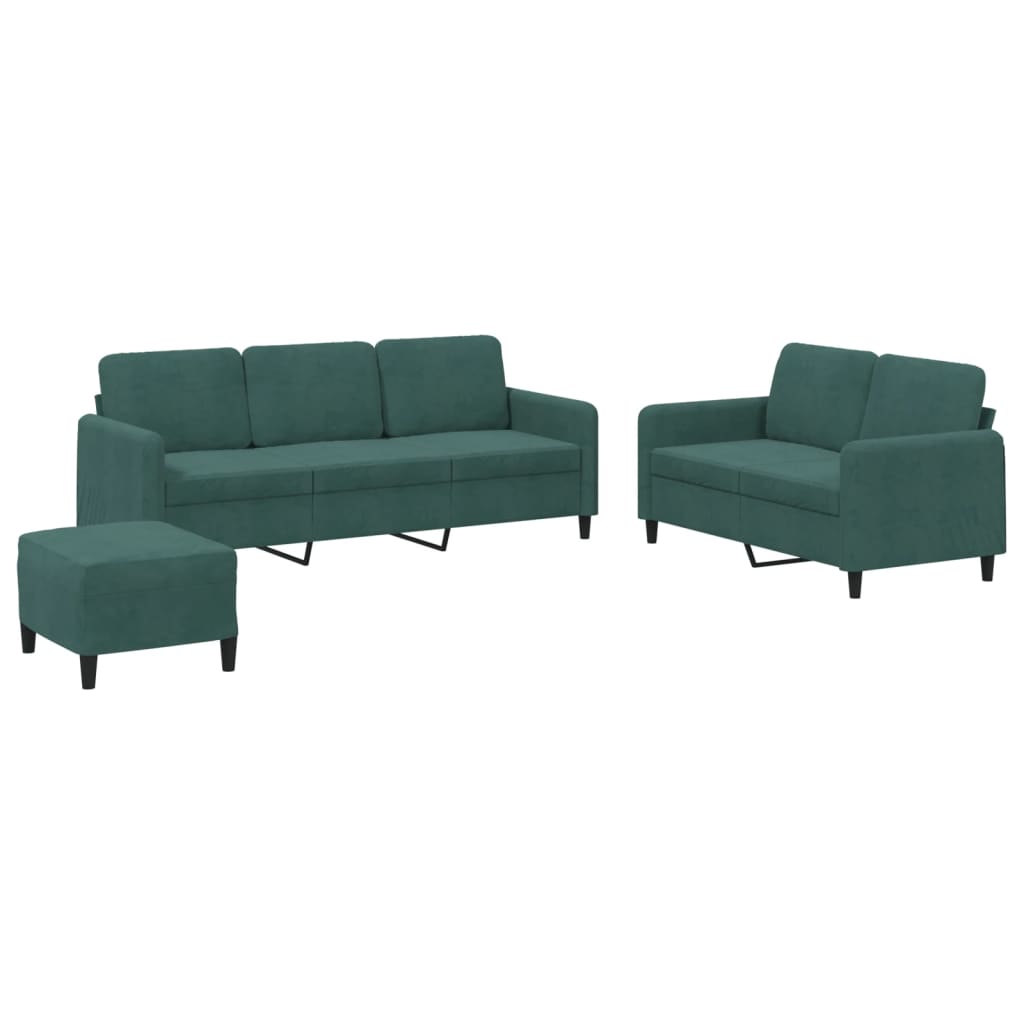 Set di Divani 3 pz Verde Scuro in Velluto