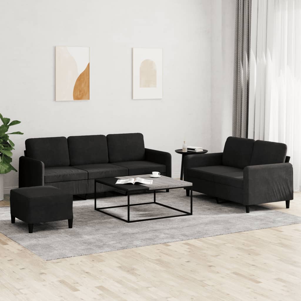 Set di Divani 3 pz Nero in Velluto | homemem39