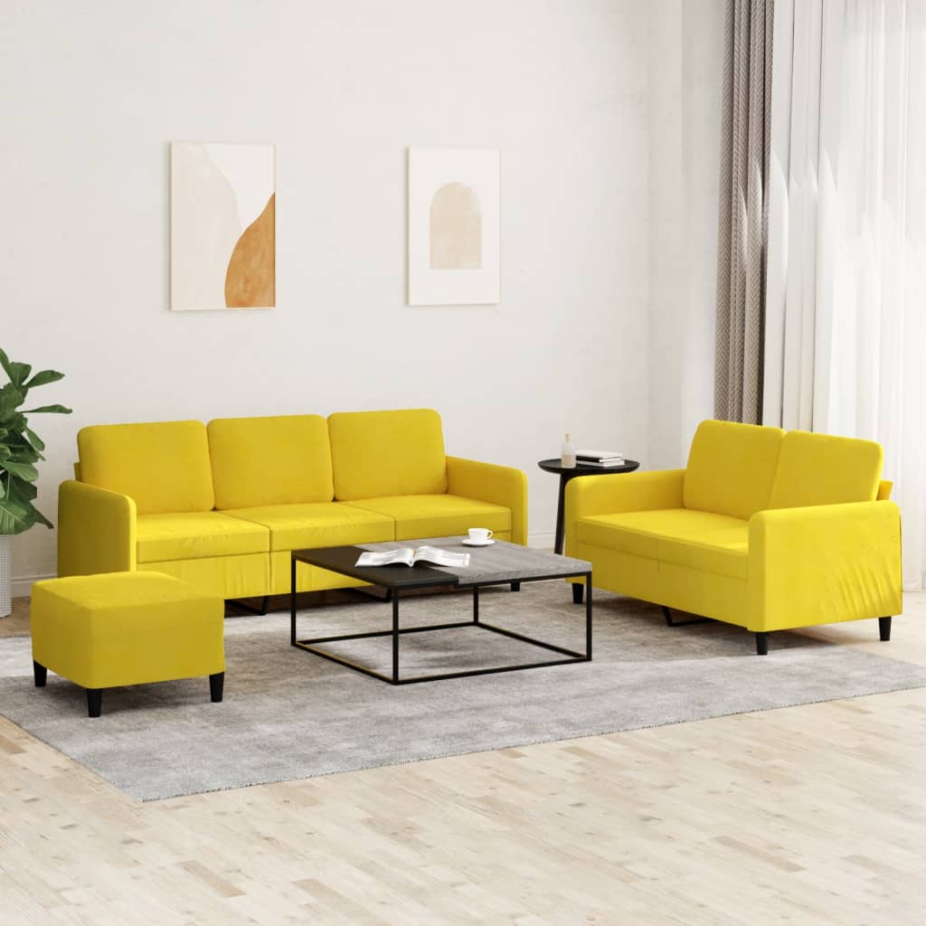 Set di Divani 3 pz Giallo in Velluto