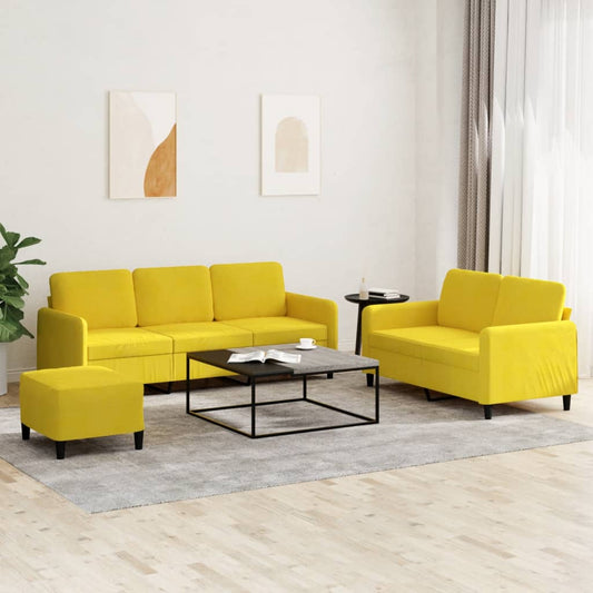 Set di Divani 3 pz Giallo in Velluto