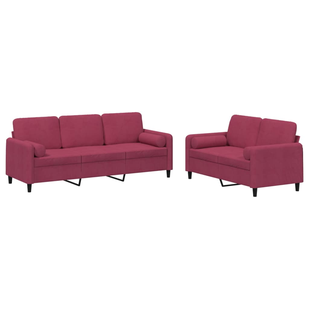 Set di Divani 2 pz con Cuscini Rosso Vino in Velluto | homemem39