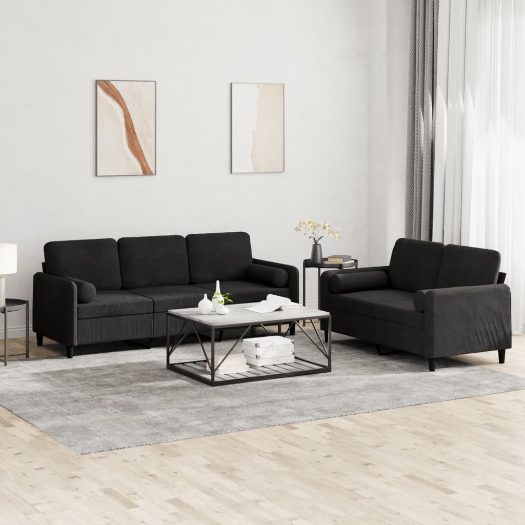 Set di Divani 2 pz con Cuscini Nero in Velluto | homemem39