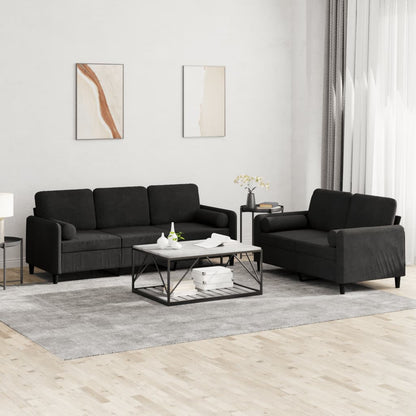 Set di Divani 2 pz con Cuscini Nero in Velluto | homemem39