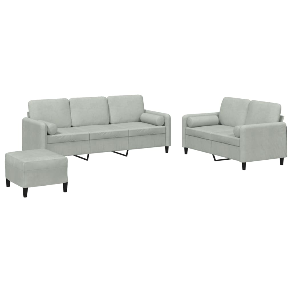 Set di Divani 3 pz con Cuscini Grigio Chiaro in Velluto | homemem39