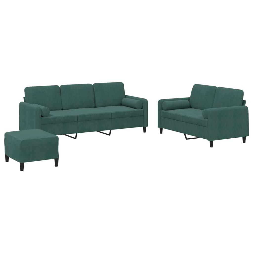Set di Divani 3 pz con Cuscini Verde Scuro in Velluto