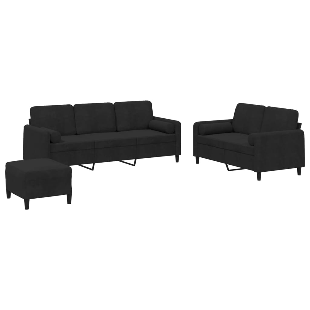 Set di Divani 3 pz con Cuscini Nero in Velluto | homemem39