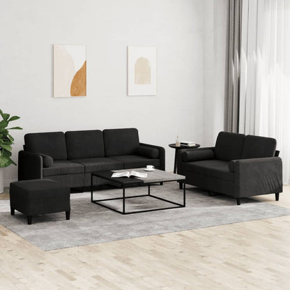 Set di Divani 3 pz con Cuscini Nero in Velluto | homemem39