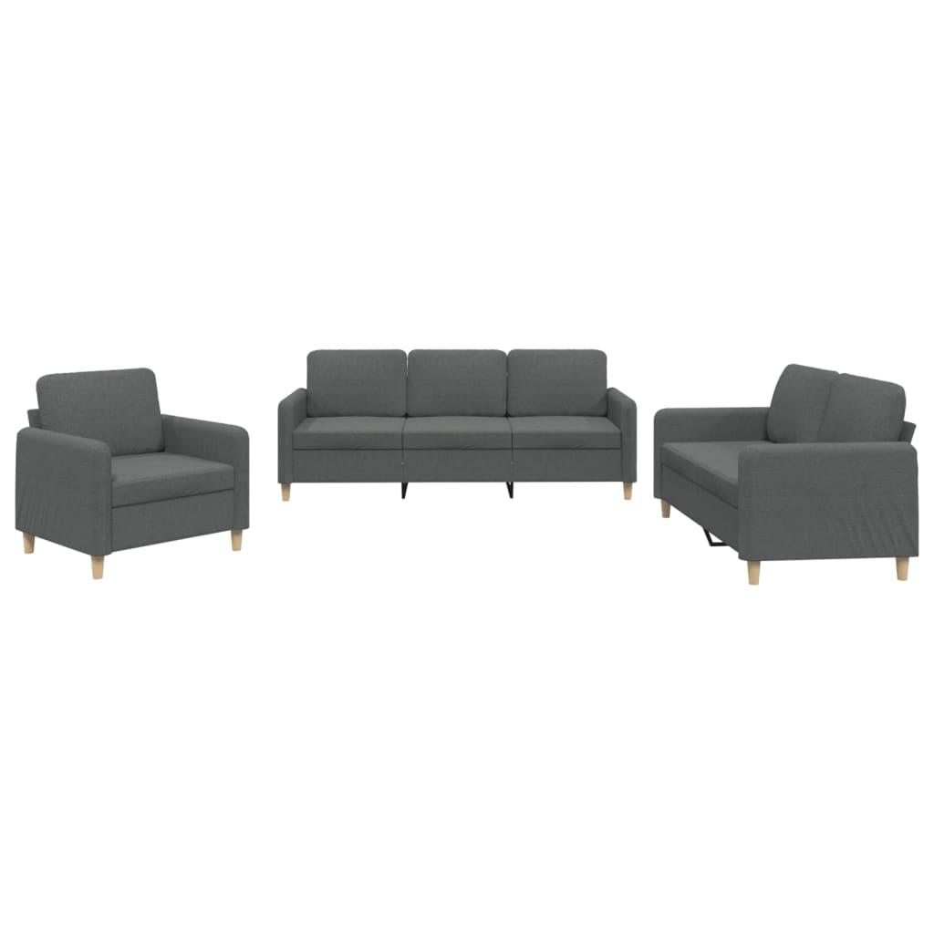 Set di Divani 3 pz con Cuscini Grigio Scuro in Tessuto | homemem39