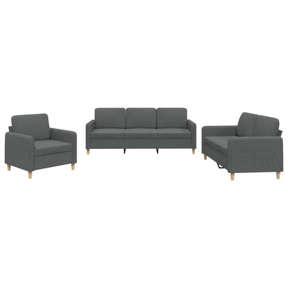 Set di Divani 3 pz con Cuscini Grigio Scuro in Tessuto | homemem39