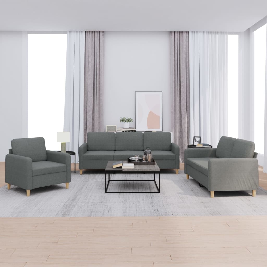 Set di Divani 3 pz con Cuscini Grigio Scuro in Tessuto | homemem39